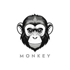 monkey silhouette illustration.  chimpanzee black and white vector logo