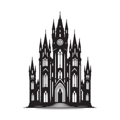 Enduring Legacy: A Towering Gothic Building Silhouette - Gothic Style Illustration - Gothic Style Vector

