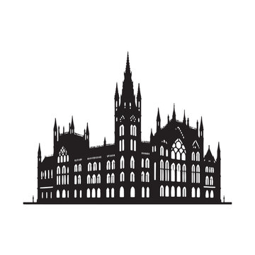 A Beacon of History: A Gothic Building Silhouette Framed by Stars - Illustration of Gothic Building - Vector of Gothic Building
