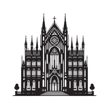 recommend clip art: Architectural Majesty: A Detailed Gothic Building Silhouette - Illustration of Gothic Building - Vector of Gothic Building
                    