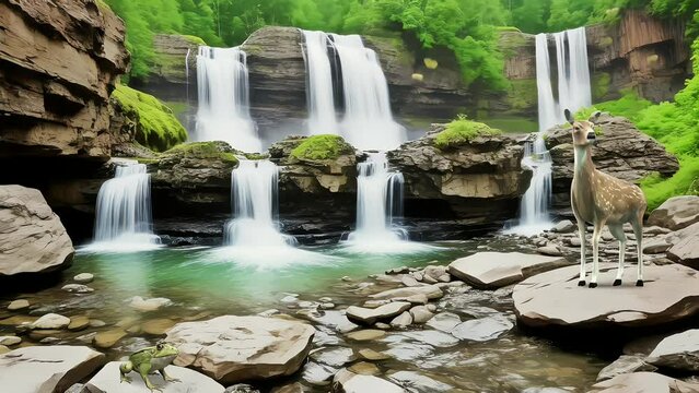 waterfall in the forest seamless looping 4k animation video background