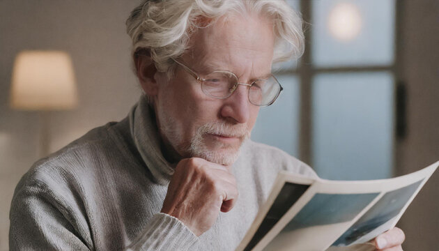 senior person reading a book or looking at photographs