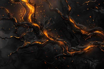 Deurstickers a black and orange lava flow © Alex