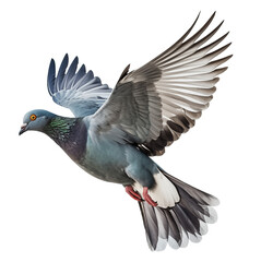 Flying pigeon side view on isolated background