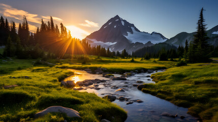 Tranquil River Through Lush Meadows With Majestic Mountain Backdrop in BC Parks