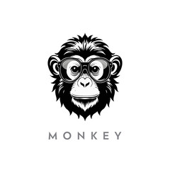 monkey silhouette illustration.  chimpanzee with sunglass black and white vector logo