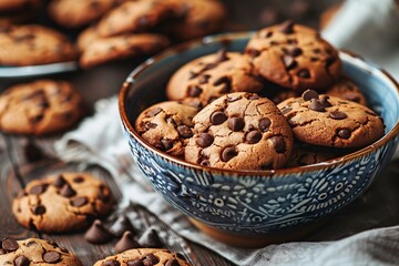 a bowl of chocolate chip cookies
