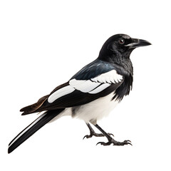 Fototapeta premium A magpie with black and white feathers isolated on transparent background