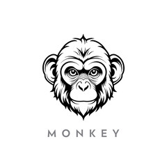 monkey silhouette illustration.  chimpanzee black and white vector logo