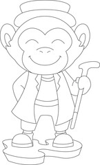 Monkey Pensioner Walking stick Animal Vector Graphic Art Illustration