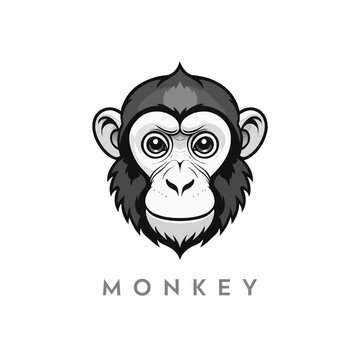 monkey silhouette illustration.  chimpanzee black and white vector logo