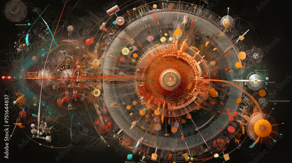 Poster abstract scientific concept with connected cells and particles. science microscopic background.