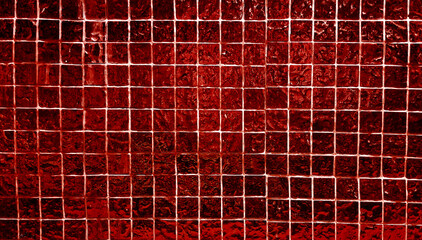 red square mosaic tiles texture use as background in close up view. grungy glass tiles for...