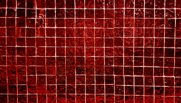 red square mosaic tiles texture use as background in close up view. grungy glass tiles for decoration for luxury, rich, elegant style concept.