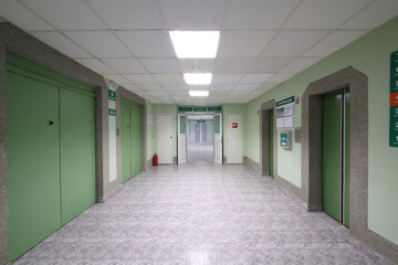  The foyer with passenger and freight elevators in the hospital CELT