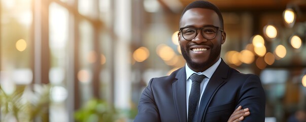 A joyful African American man dressed in a suit exudes confidence. Concept Portraits, Fashion, Confidence, African American Culture, Formal Attire