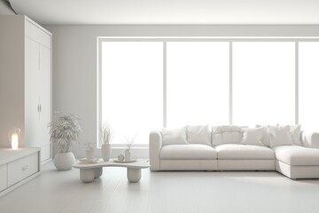 Grey living room concept with sofa. 3D illustration