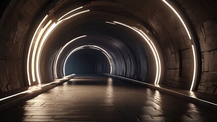 A futuristic tunnel with illuminated arches, perfect for sci-fi and technology themes. High-quality 3D render, ideal for virtual backgrounds or wallpapers