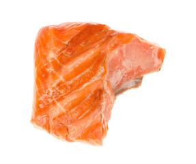 Piece of tasty grilled salmon isolated on white