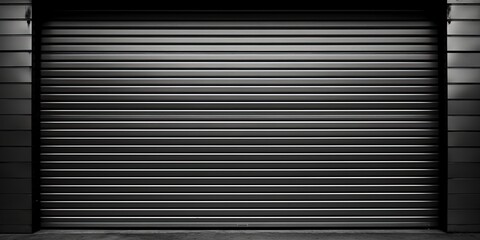 Shutters, gates, steel doors, loading section, garage view. locking mechanism. black grey. wide format.