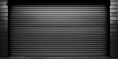 Fototapeta premium Shutters, gates, steel doors, loading section, garage view. locking mechanism. black grey. wide format.