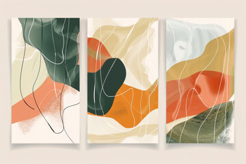 A set of three abstract art illustrations. Creative minimalist hand drawn  illustration.