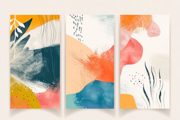A set of three abstract art illustrations. Creative minimalist hand drawn  illustration.