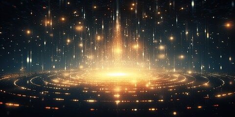 Big data visualization with spinning vortex of light particles, abstract data backgrounds