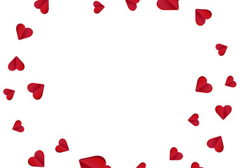 Floating red paper heart isolated on on a transparent background png. Background concept for love greetings on valentines day and mothers day. Space for text	