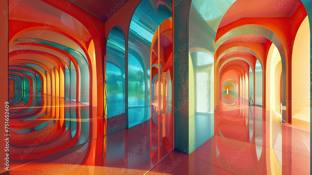 Poster abstract colorful corridor with a ripple effect, blending reality with digital art