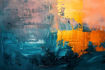 Photo sur Plexiglas Europe du nord Modern abstract oil painting art design. Orange, gold, blue.