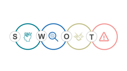 WOT Analysis Infographic Element, Vector llustration and elements with linear icons, SWOT diagram with 4 rectangular elements Scheme with 4 segments and icons,