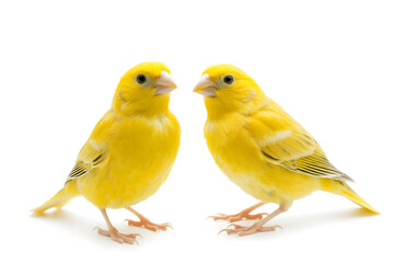 Naklejka premium A Pair of Vibrant Yellow Canaries Side-by-Side on White Background