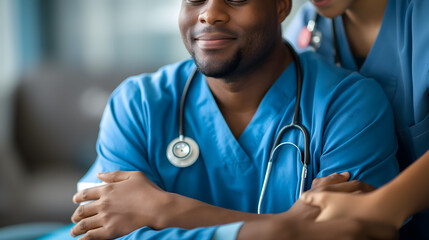 Close-up Image of Medical Professionals in Blue Scrubs