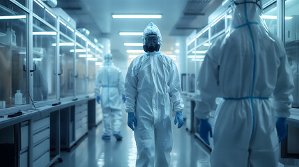 Scientists in Protective Suits in a High-Tech Laboratory