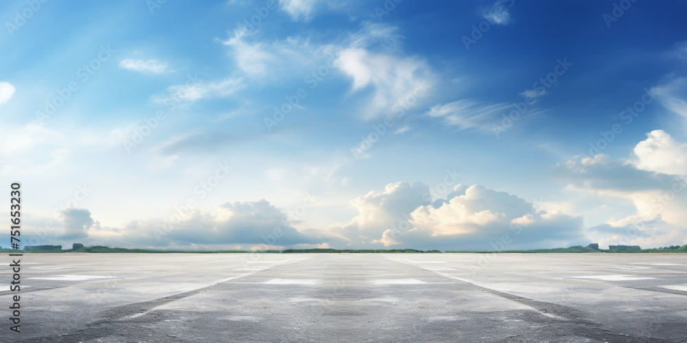 Canvas Prints the horizon and the cloudy sky as a background, in the foreground an empty square. ai generated.