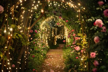 Fototapeta na wymiar An enchanted garden with magical flowers and sparkling fairy lights