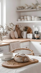 Fototapeta na wymiar fresh homemade bread in a modern scandinavian style kitchen