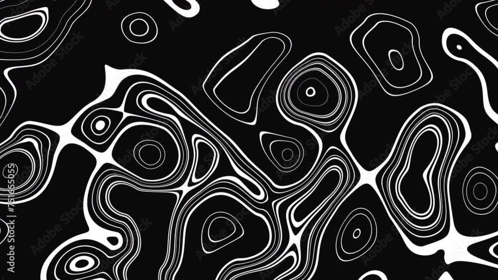 Poster Animated wavy line motion graphic background. Seamless looped Abstract motion graphic, Abstract moving topographic map lines. Moving wavy line striped