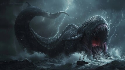 3D flat Leviathan dark sea monsters wrath