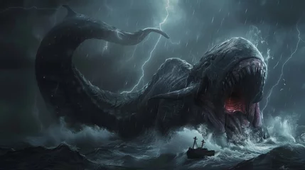 Fotobehang 3D flat Leviathan dark sea monsters wrath © kitinut