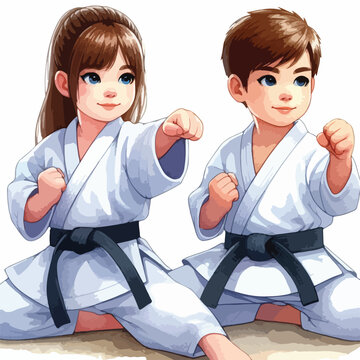 Kids in kimono training karate