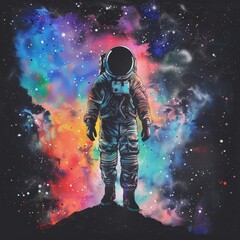 Astronaut silhouette pastel cosmic journey
