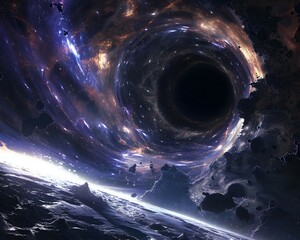 A spacefaring civilization uses black holes as energy sources mastering technology beyond human comprehension - obrazy, fototapety, plakaty