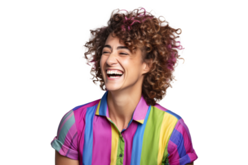 Portrait shot of Young joyful Gay man with colorful lgbt dress isolated on transparent background, Gay transgender smile and posing with trendy lifestyle.