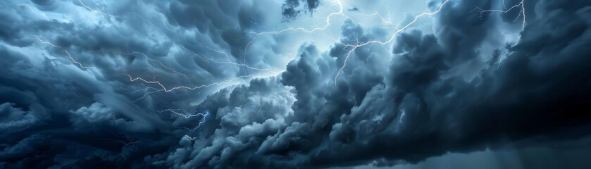 Emotional storm dark clouds lightning strikes - obrazy, fototapety, plakaty