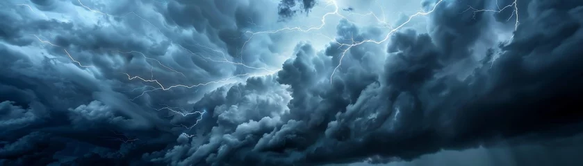 Fotobehang Emotional storm dark clouds lightning strikes © kitinut