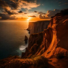 A sunset over the cliff hd realistic wallpaper