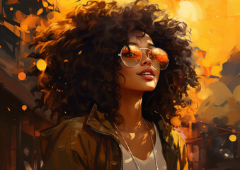 An African American female designer wearing glasses is going to the office, Generative AI	
