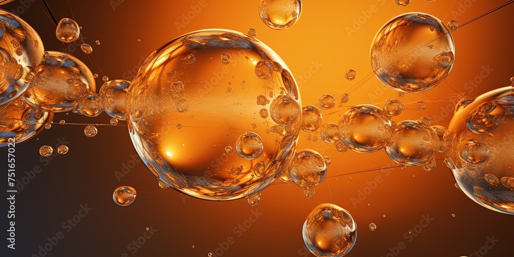 Aufkleber a captivating image showcasing reflective bubbles floating in an amber-tinted liquid with a subtle g